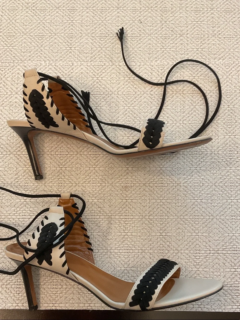 Aquatalia Black and Cream Lace-Up Heeled Sandals